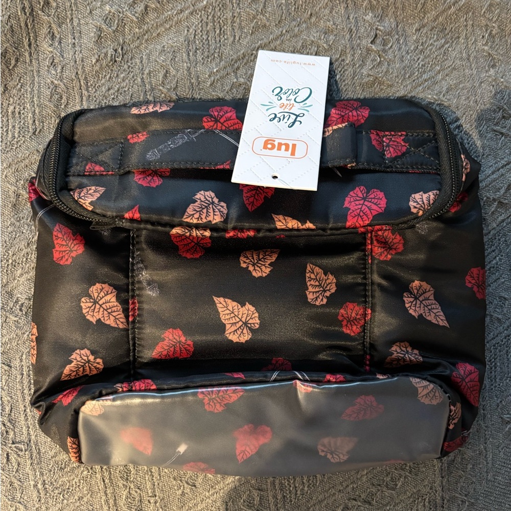 Lug Dolly cosmetic Bag with Red Leaf Design